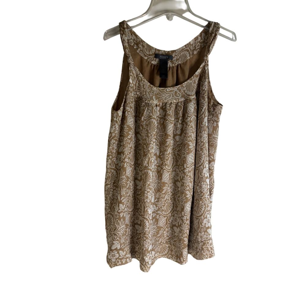Liz Claiborne Sleeveless Blouse L Beige White Floral Boho Tank